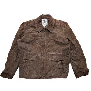 Vintage JLC Bomber Suede Leather Jacket Mens Medium Brown Quilt Lined